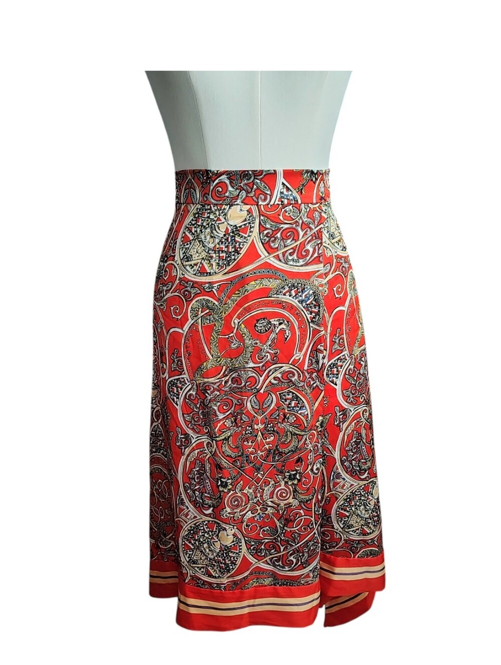 H&M Handkerchief Orange Black Versace Inspired Asymmetrical Silky Skirt Size 12